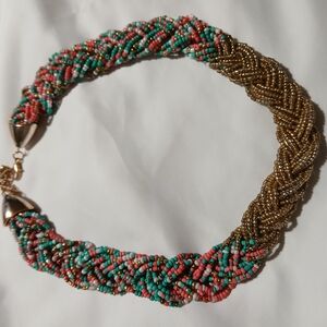 Vintage Pastel Multicolor Braided Beaded Necklace